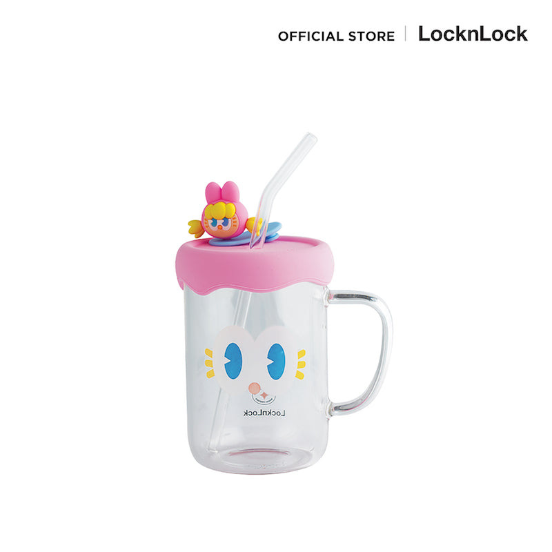 LocknLock แก้วน้ำลายการ์ตูนสุดน่ารัก CAFE GLASS BOTTLE ความจุ 500 ml. - LLG974