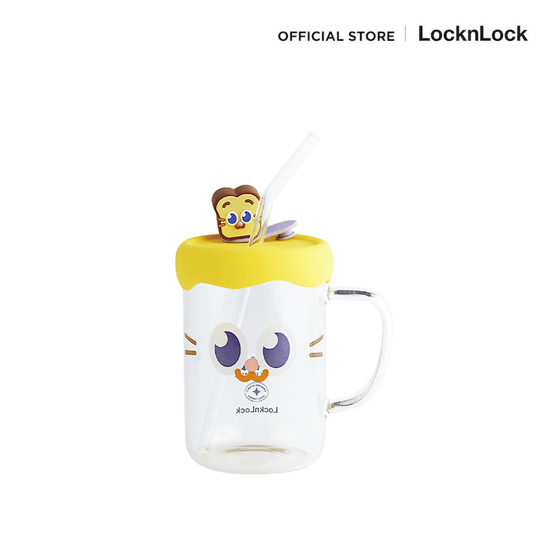 LocknLock แก้วน้ำลายการ์ตูนสุดน่ารัก CAFE GLASS BOTTLE ความจุ 500 ml. - LLG974