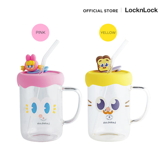 LocknLock แก้วน้ำลายการ์ตูนสุดน่ารัก CAFE GLASS BOTTLE ความจุ 500 ml. - LLG974