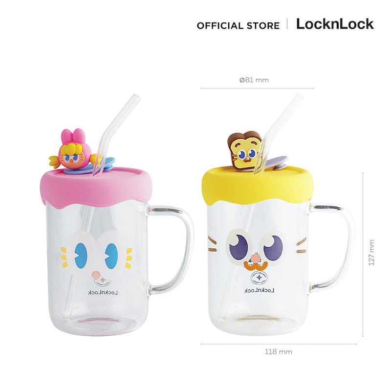 LocknLock แก้วน้ำลายการ์ตูนสุดน่ารัก CAFE GLASS BOTTLE ความจุ 500 ml. - LLG974