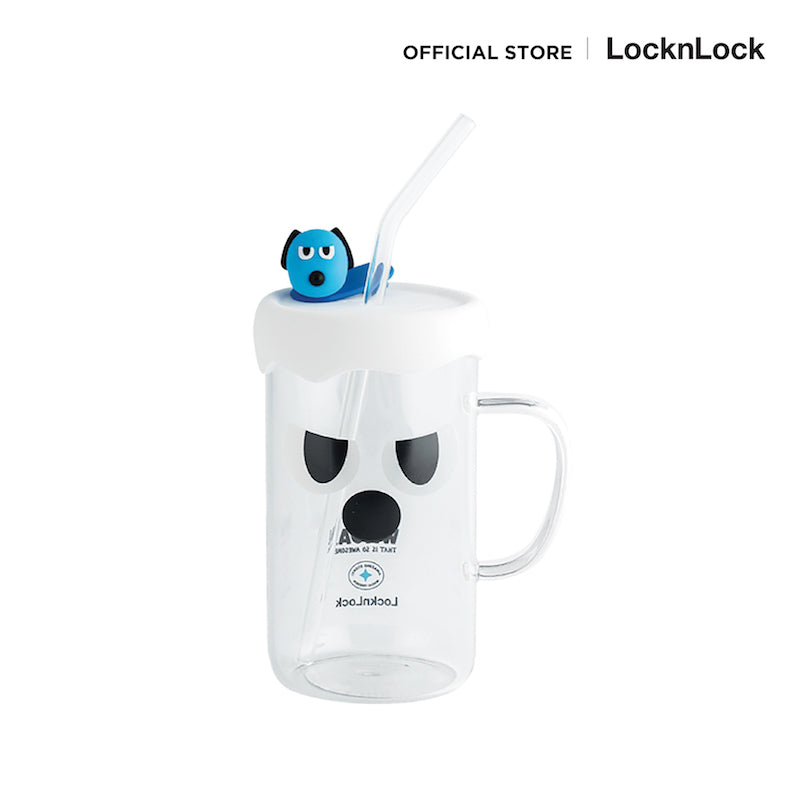 LocknLock แก้วน้ำลายการ์ตูนสุดน่ารัก CAFE GLASS BOTTLE ความจุ 600 ml. - LLG975