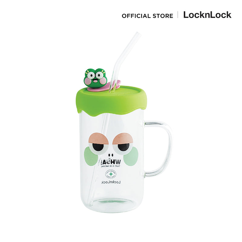 LocknLock แก้วน้ำลายการ์ตูนสุดน่ารัก CAFE GLASS BOTTLE ความจุ 600 ml. - LLG975