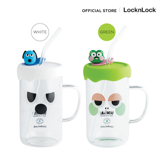 LocknLock แก้วน้ำลายการ์ตูนสุดน่ารัก CAFE GLASS BOTTLE ความจุ 600 ml. - LLG975