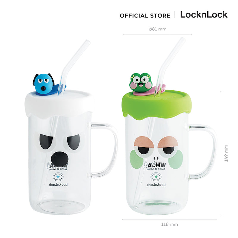 LocknLock แก้วน้ำลายการ์ตูนสุดน่ารัก CAFE GLASS BOTTLE ความจุ 600 ml. - LLG975