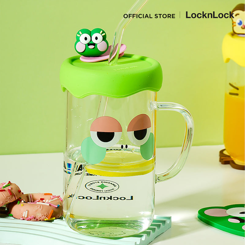 LocknLock แก้วน้ำลายการ์ตูนสุดน่ารัก CAFE GLASS BOTTLE ความจุ 600 ml. - LLG975