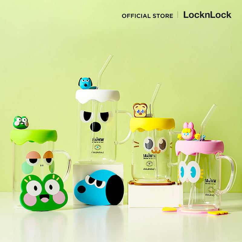 LocknLock แก้วน้ำลายการ์ตูนสุดน่ารัก CAFE GLASS BOTTLE ความจุ 600 ml. - LLG975