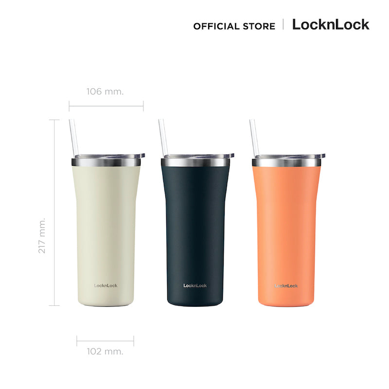 LocknLock แก้วเก็บอุณหภูมิ พร้อมหลอด และแปรงทำความสะอาด Daily Essential Tumbler ความจุ 870 ml. - LHC4325